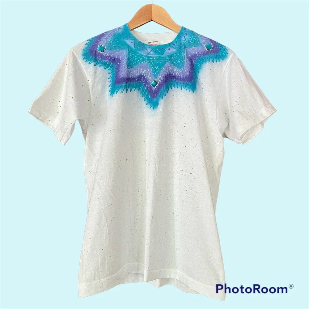 Vintage Sundrops Sportswear Tee Shirt Paint Splatter Glitter Size Petite Medium